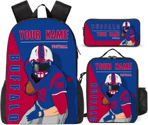 Custom Buffalo Backpack 3-Piece Set for Men Women Includes Laptop Bag Personalized Name Number Lunch Box and Pencil Case Gifts for Boys Girls Fans
