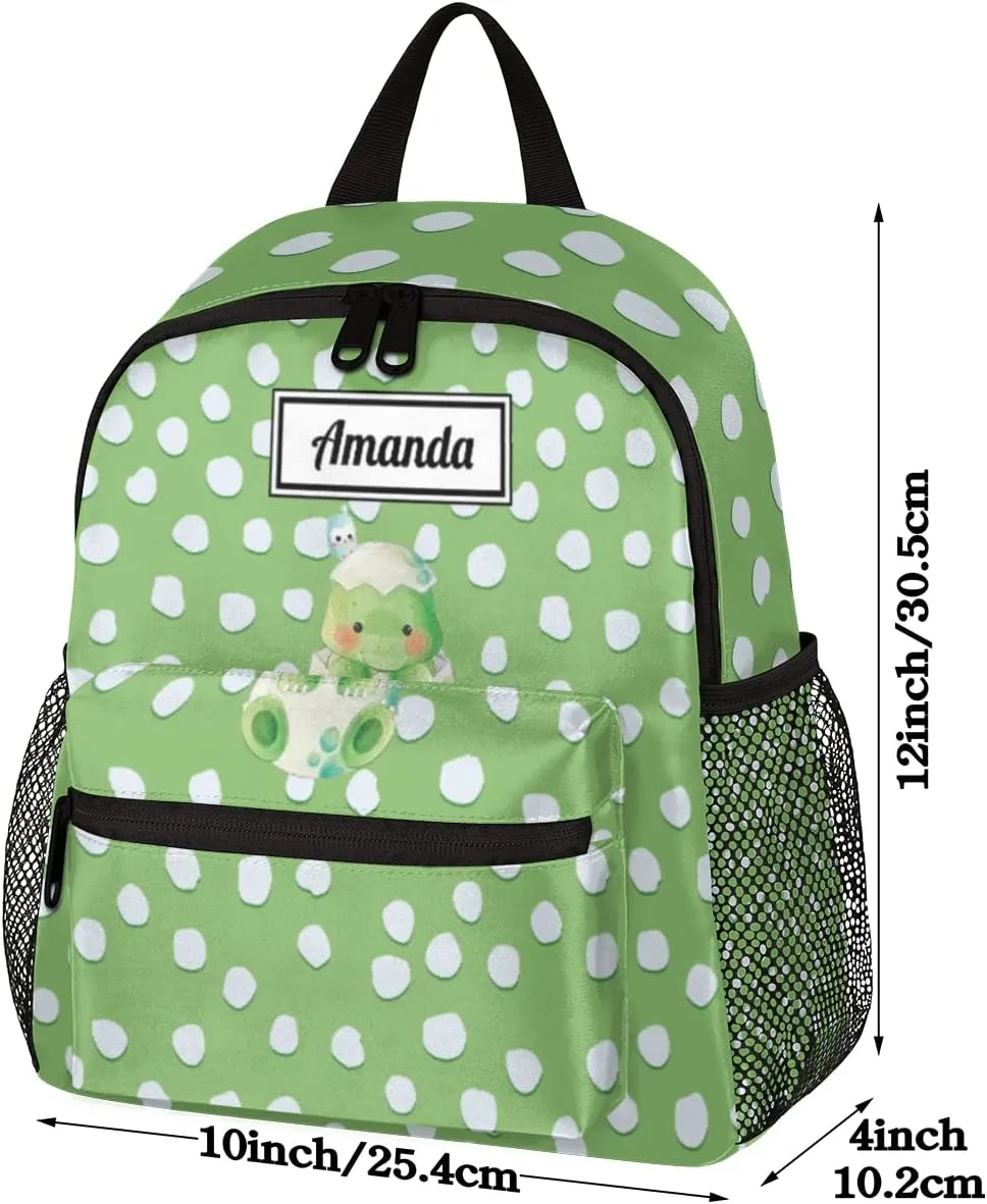 Custom Kids Name Toddler Backpack Dinosaur Bird Spot Personalized School Bookbag for Girls Boys - Dino Baby Green-1