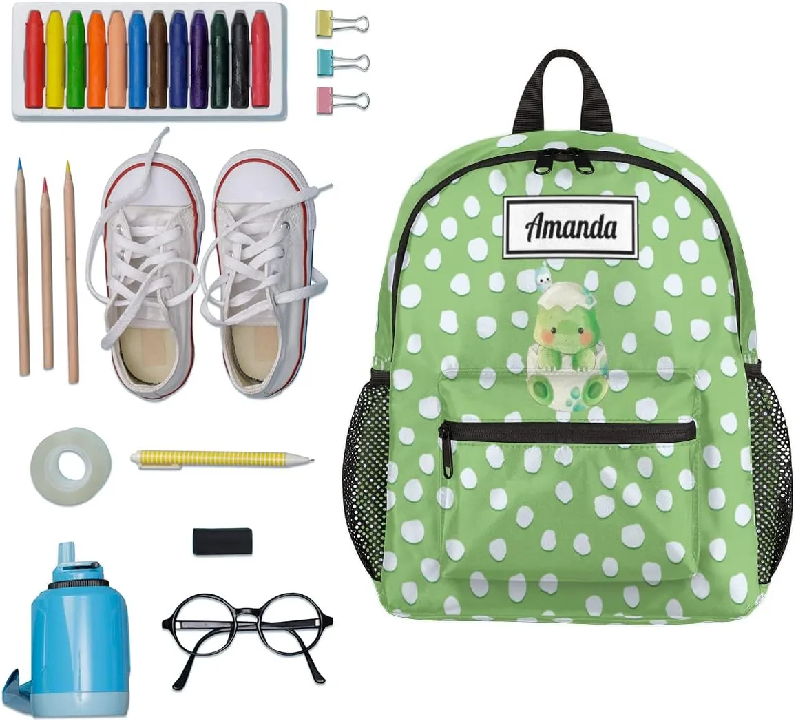 Custom Kids Name Toddler Backpack Dinosaur Bird Spot Personalized School Bookbag for Girls Boys - Dino Baby Green-1