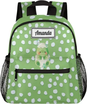 Custom Kids Name Toddler Backpack Dinosaur Bird Spot Personalized School Bookbag for Girls Boys - Dino Baby Green-1