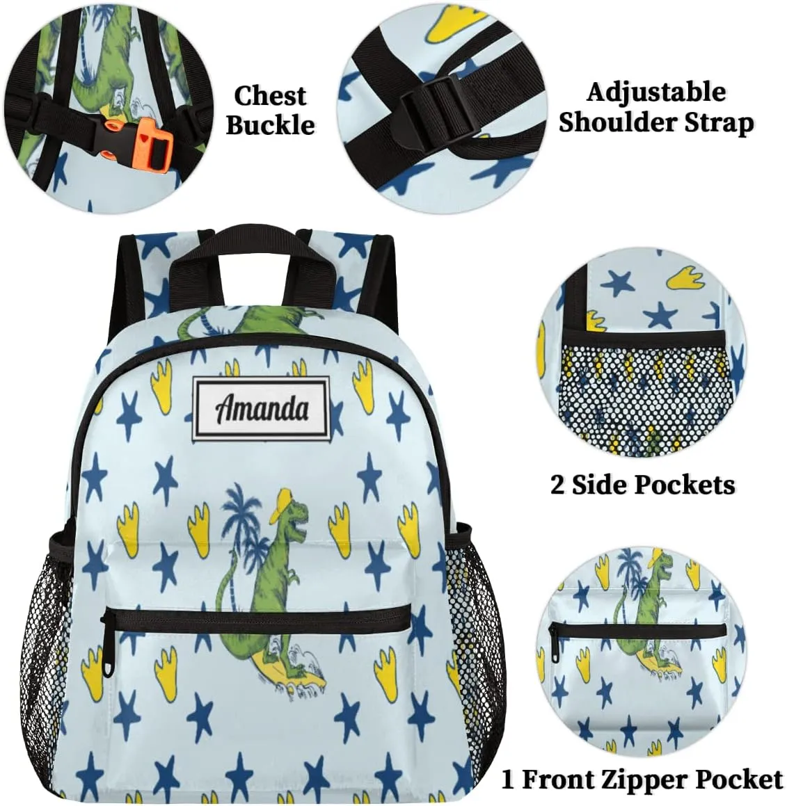 Custom Kids Name Toddler Backpack Dinosaur Personalized School Bookbag for Girls Boys - Dinosaur Paw