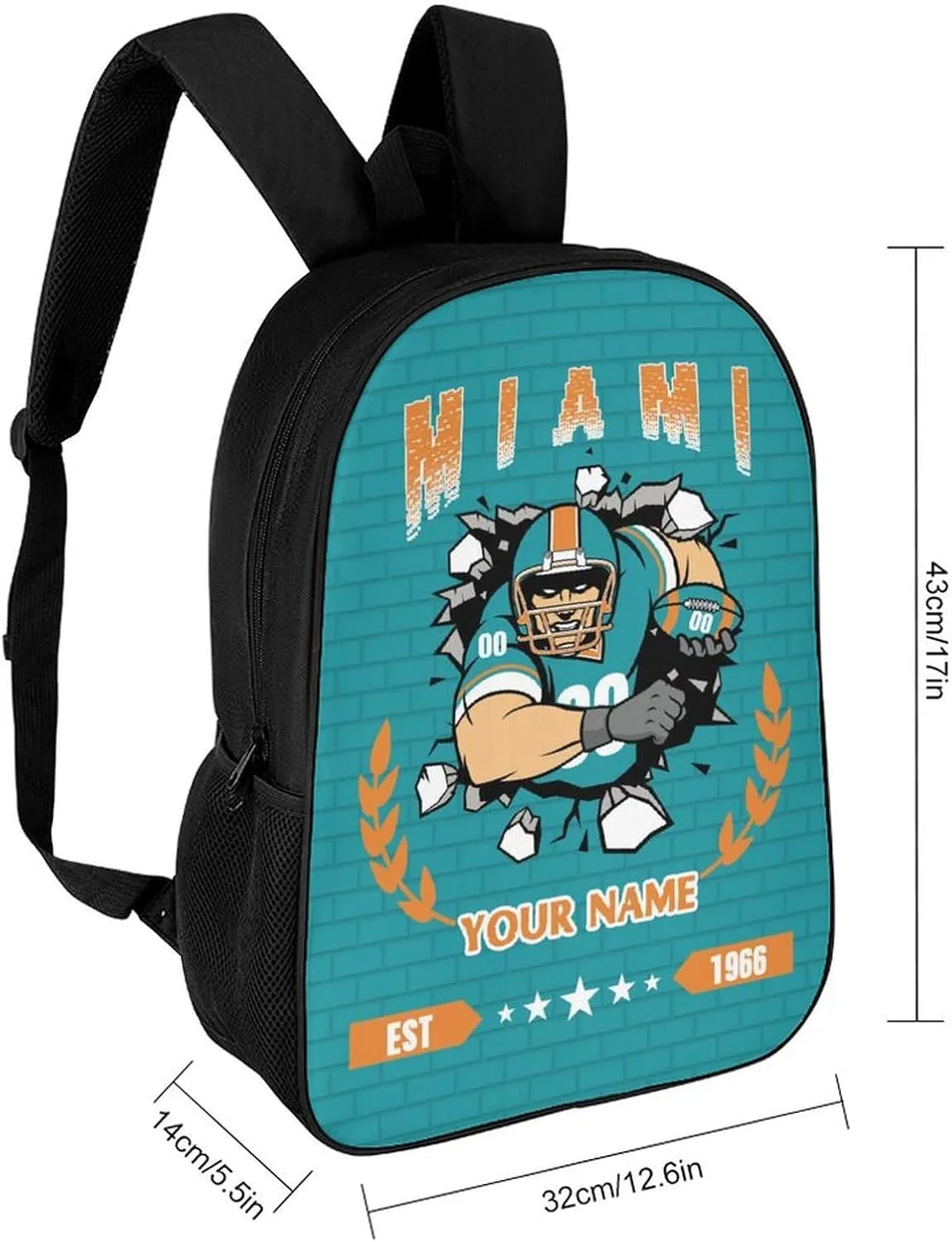 Custom Miami Backpacks for Men Women Travel Laptop Bag Add Name Number Football Fan Gifts For Boy Girl