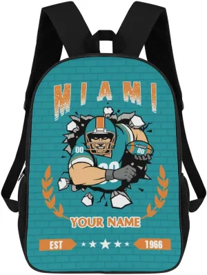 Custom Miami Backpacks for Men Women Travel Laptop Bag Add Name Number Football Fan Gifts For Boy Girl