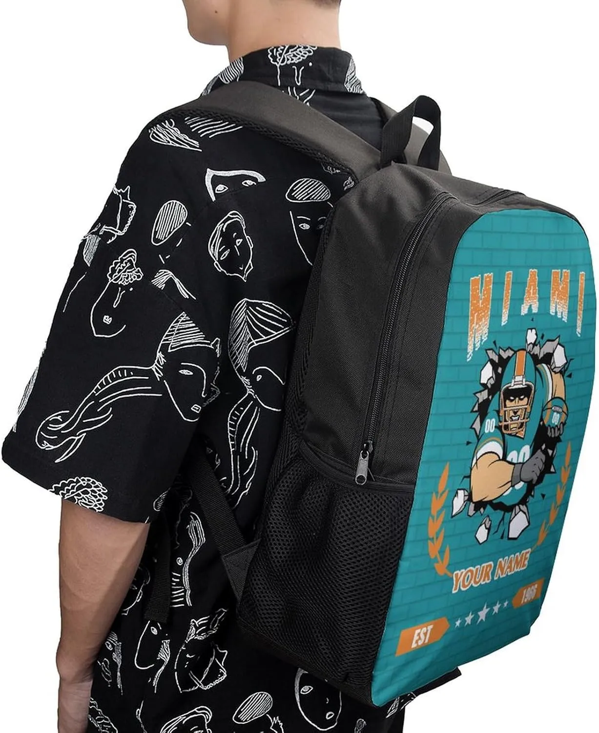 Custom Miami Backpacks for Men Women Travel Laptop Bag Add Name Number Football Fan Gifts For Boy Girl