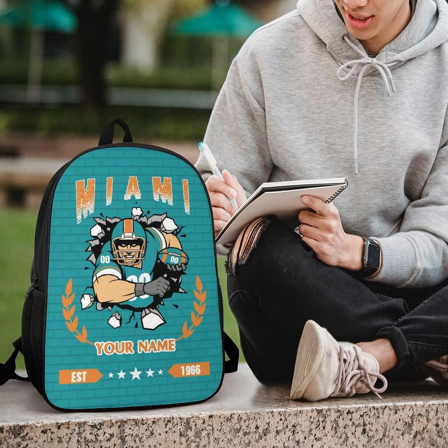 Custom Miami Backpacks for Men Women Travel Laptop Bag Add Name Number Football Fan Gifts For Boy Girl
