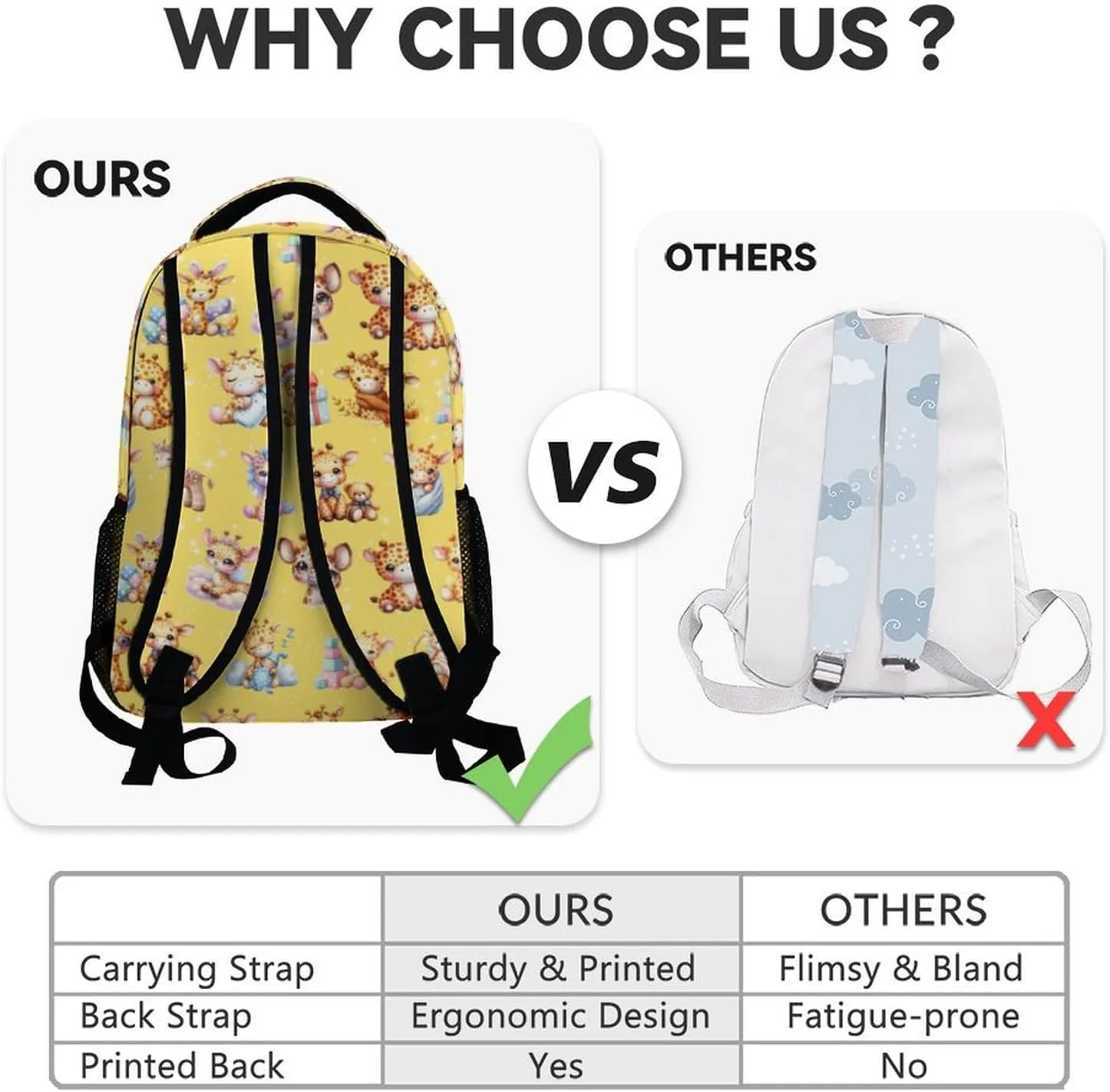 Custom School Backpack for Girls, 17 Inch Cute Giraffe Backpacks for Kindergarten, Yellow Lightweight Durable Kids Bookbag for Elementary, Preschool