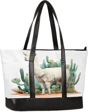 Cute Alpaca Cactus Laptop Tote Bag for Women Lightweight Work Purse with Multiple Compartments Fits 13-15.6 Inch Laptop Tablet Shoulder Bag for Office Travel Daily Use
