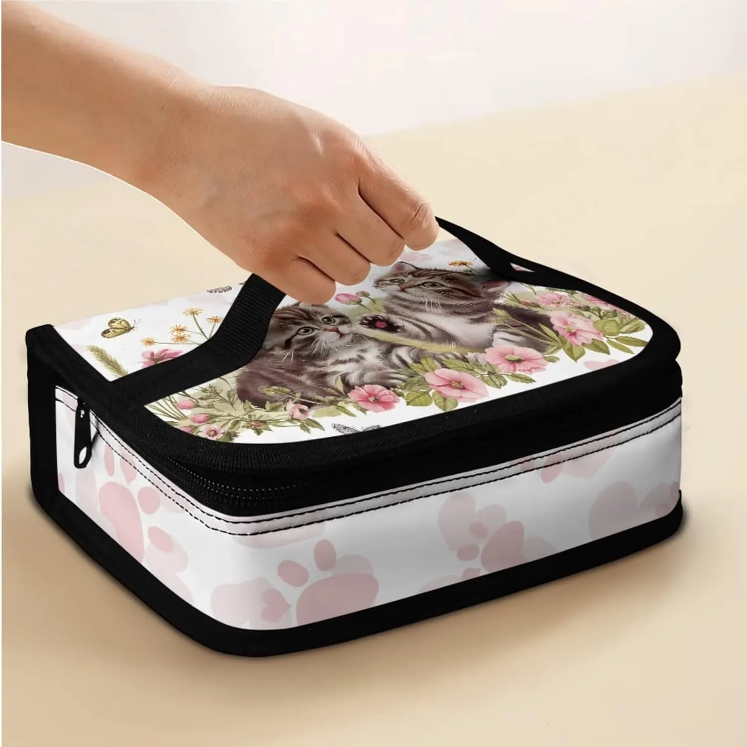 Cute Cat Middle School Backpacks for Girls Lightweight Sturdy Zippers Bookbag with Lunch Box Leakproof Large Lunch Containers for Back to School Gifts