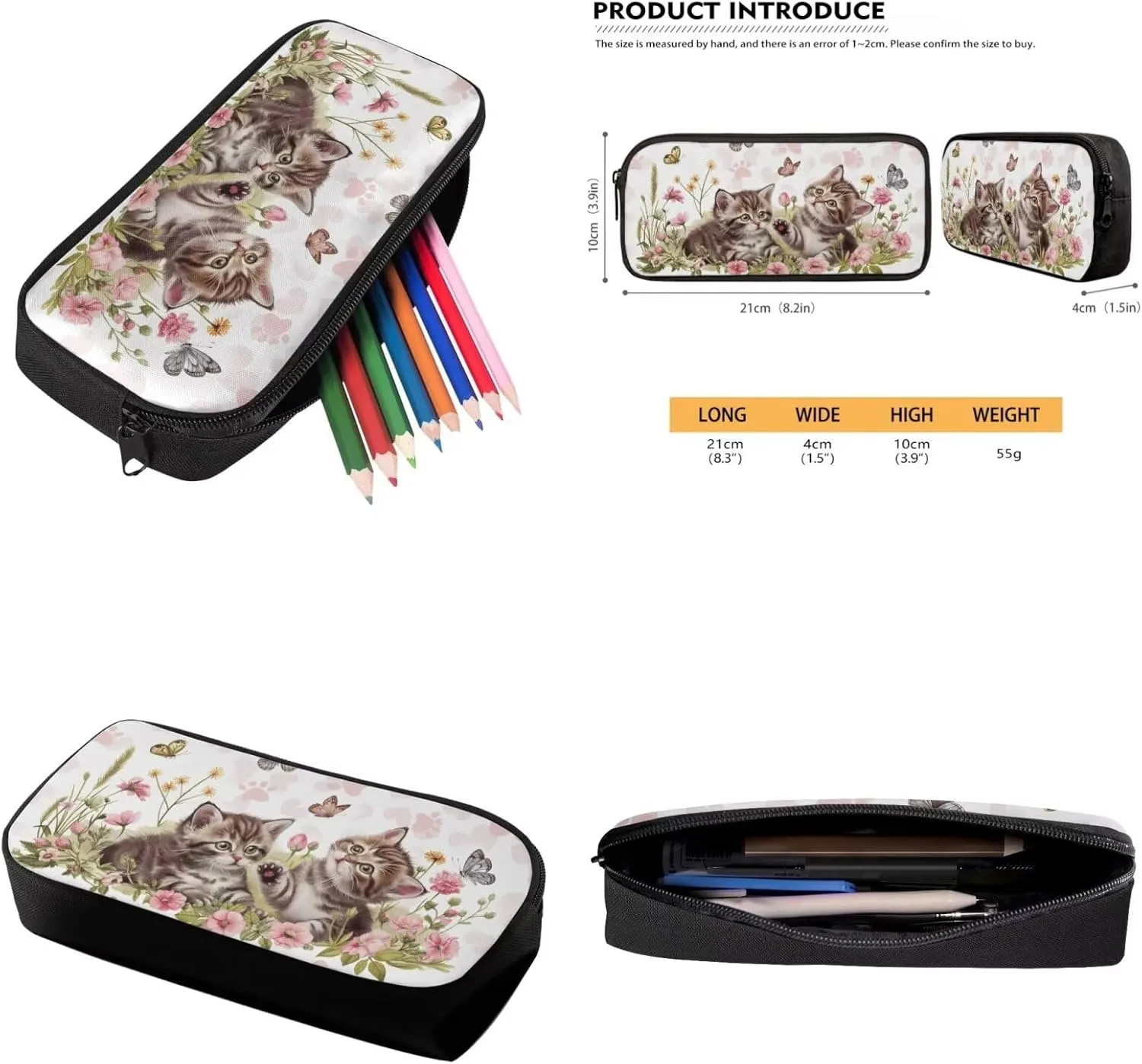 Cute Cat Middle School Backpacks for Girls Lightweight Sturdy Zippers Bookbag with Lunch Box Leakproof Large Lunch Containers for Back to School Gifts