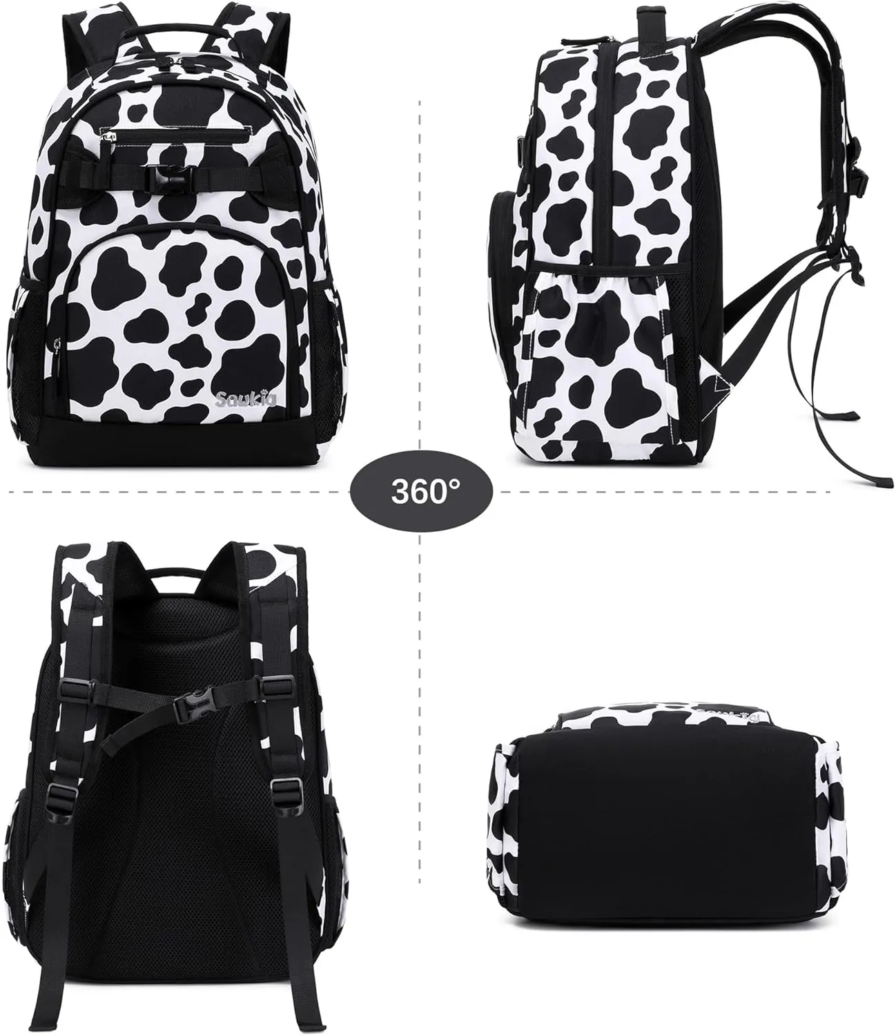 Cute Cow Print Girls Backpack for School Kids Kindergarten Backpack for Girls 3-5 (Black Cow Print)