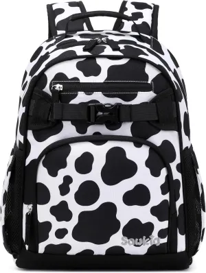 Cute Cow Print Girls Backpack for School Kids Kindergarten Backpack for Girls 3-5 (Black Cow Print)