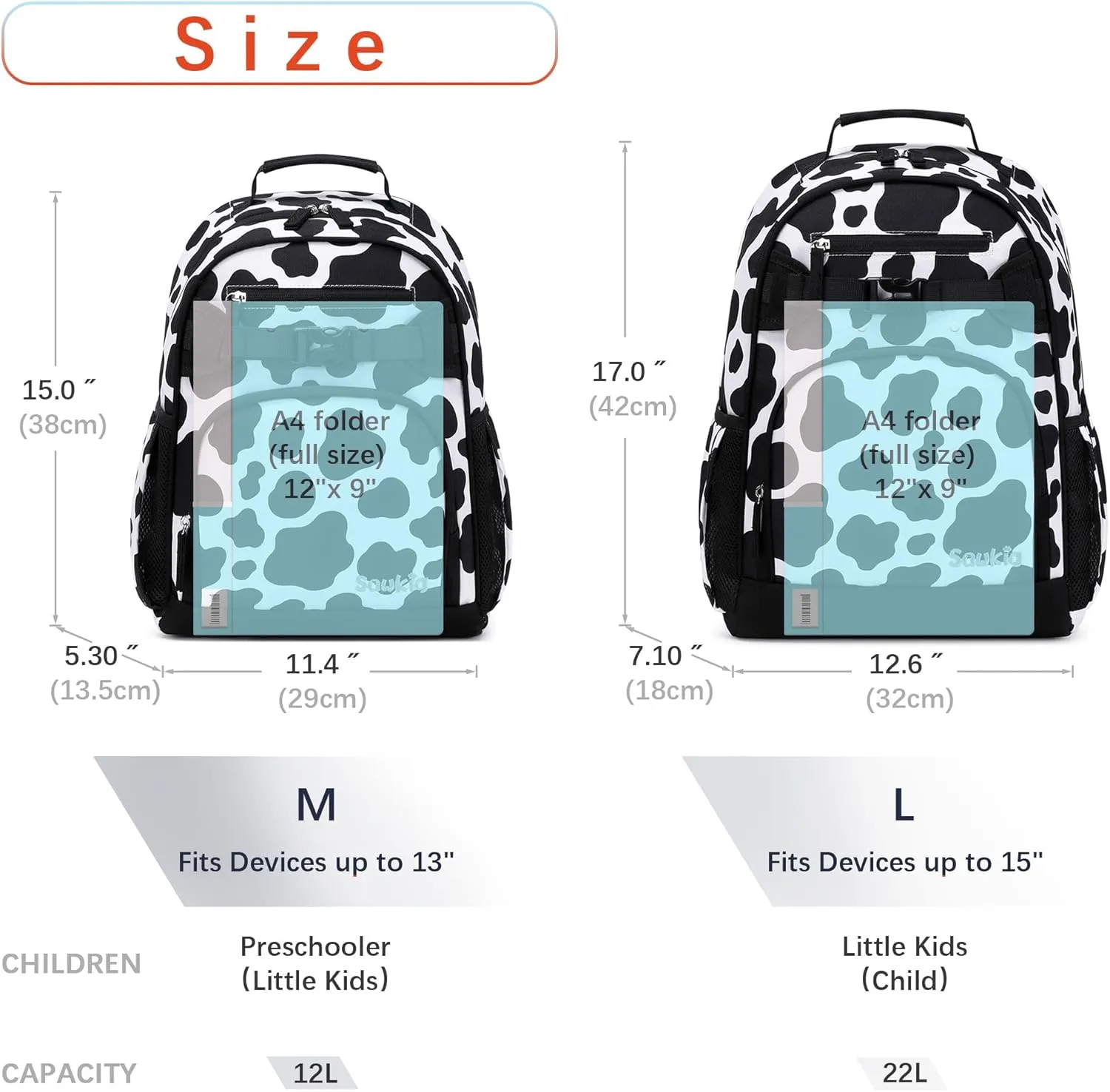 Cute Cow Print Girls Backpack for School Kids Kindergarten Backpack for Girls 3-5 (Black Cow Print)
