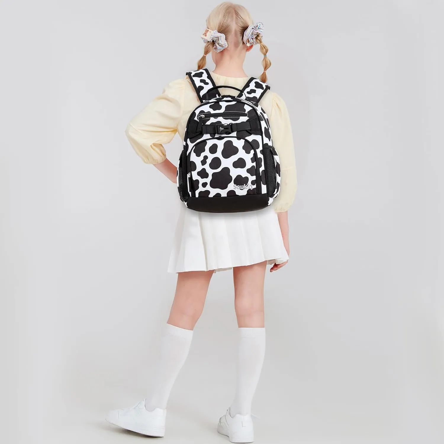 Cute Cow Print Girls Backpack for School Kids Kindergarten Backpack for Girls 3-5 (Black Cow Print)