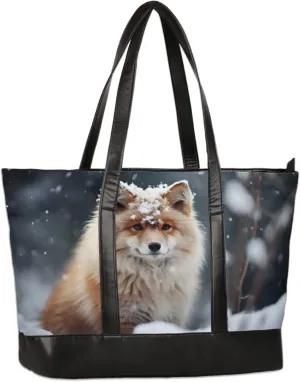 Cute Fox Snow Laptop Tote Bag for Women Lightweight Work Purse with Multiple Compartments Fits 13-15.6 Inch Laptop Tablet Shoulder Bag for Office Travel Daily Use