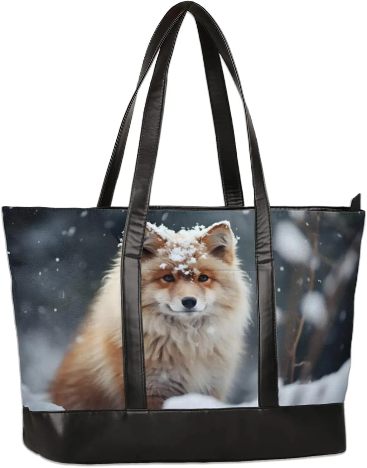 Cute Fox Snow Laptop Tote Bag for Women Lightweight Work Purse with Multiple Compartments Fits 13-15.6 Inch Laptop Tablet Shoulder Bag for Office Travel Daily Use