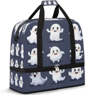 Cute White Ghost Travel Duffle Bags With Shoes Compartment for Women Men Weekender Overnight Bag Foldable Sports Tote Gym Carry On Luggage Handlebag for Travel Yoga Hospital Workout