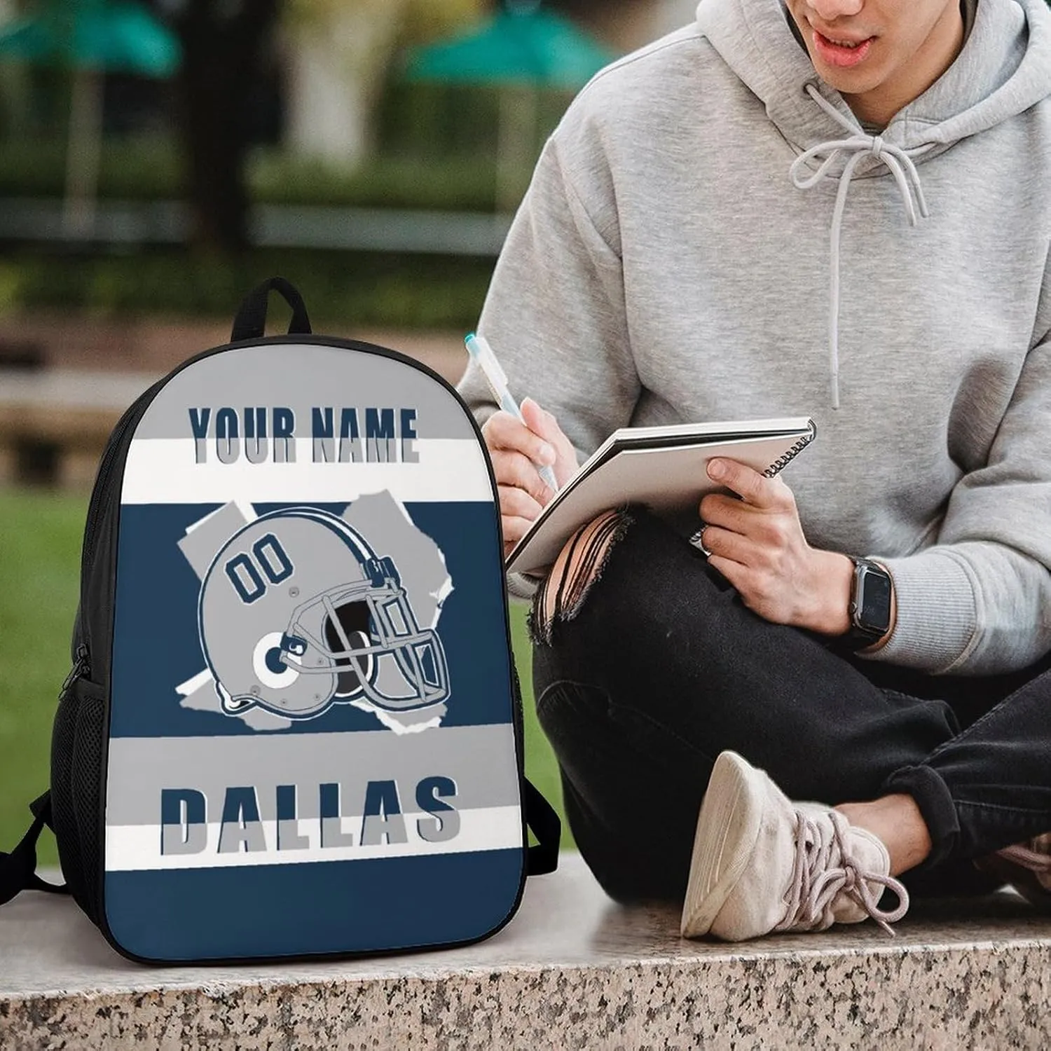Dallas Backpack 17 Inch SchoolBag, Personalized Any Name Number High Capacity Laptop Bag Casual Daypack for Man/Woman/Girl/Boy