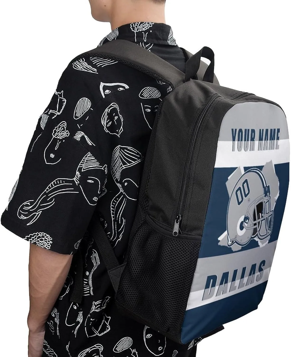 Dallas Backpack 17 Inch SchoolBag, Personalized Any Name Number High Capacity Laptop Bag Casual Daypack for Man/Woman/Girl/Boy