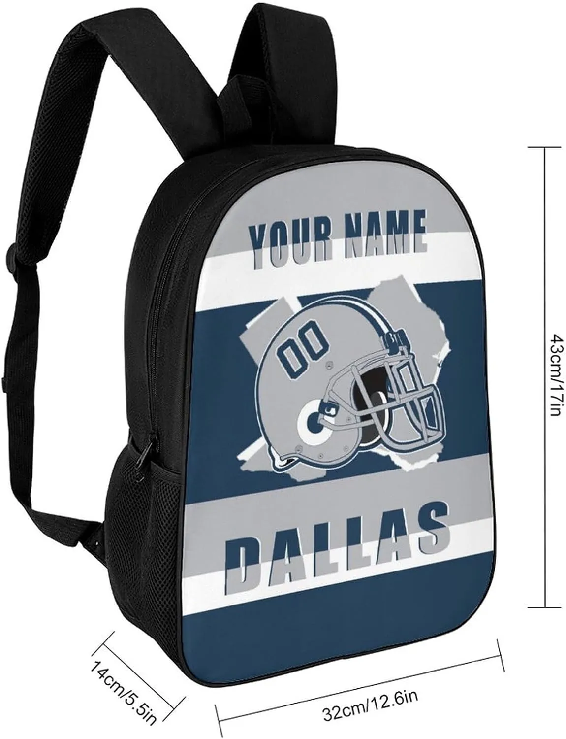 Dallas Backpack 17 Inch SchoolBag, Personalized Any Name Number High Capacity Laptop Bag Casual Daypack for Man/Woman/Girl/Boy