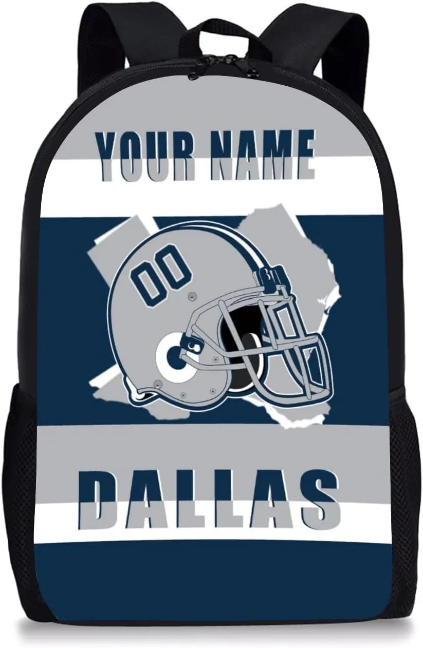 Dallas Backpack 17 Inch SchoolBag, Personalized Any Name Number High Capacity Laptop Bag Casual Daypack for Man/Woman/Girl/Boy