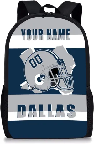 Dallas Backpack 17 Inch SchoolBag, Personalized Any Name Number High Capacity Laptop Bag Casual Daypack for Man/Woman/Girl/Boy