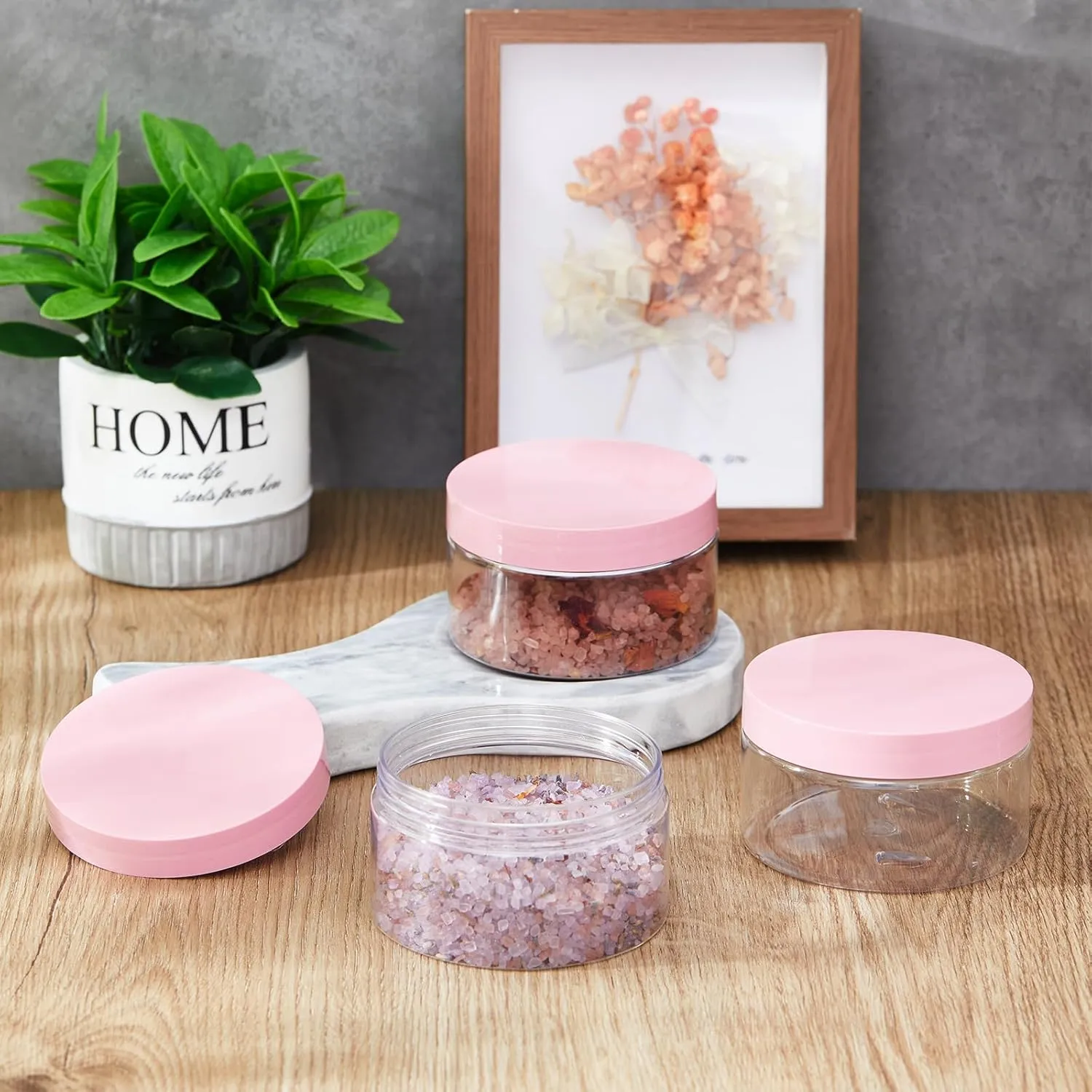 Dandat 24 Pcs 4 oz Plastic Jars with Lid and Label PET Cosmetic Containers Leak Proof Empty Cosmetic Jars Refillable Storage Travel Containers for Lotion Cream Gel Powder(Clear with Pink Lids)
