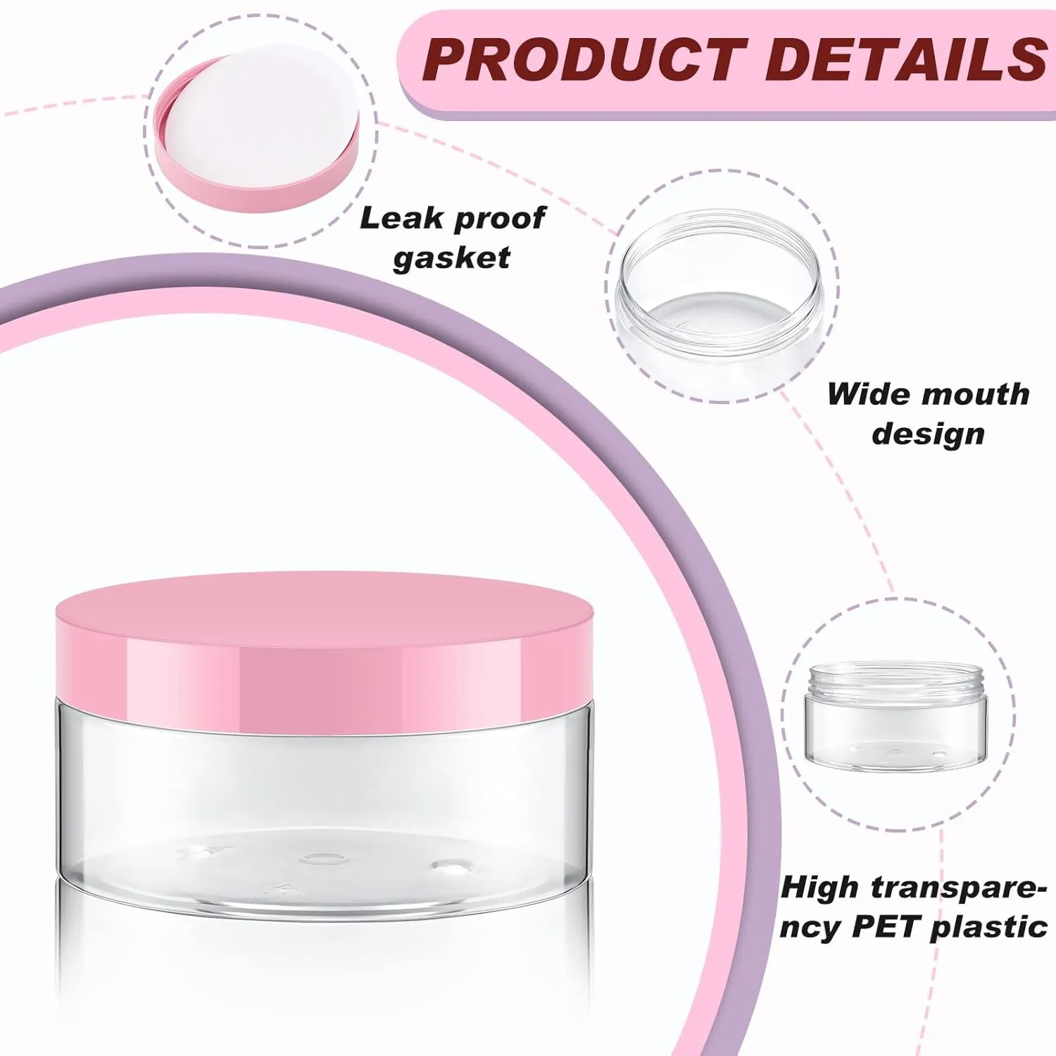 Dandat 24 Pcs 4 oz Plastic Jars with Lid and Label PET Cosmetic Containers Leak Proof Empty Cosmetic Jars Refillable Storage Travel Containers for Lotion Cream Gel Powder(Clear with Pink Lids)
