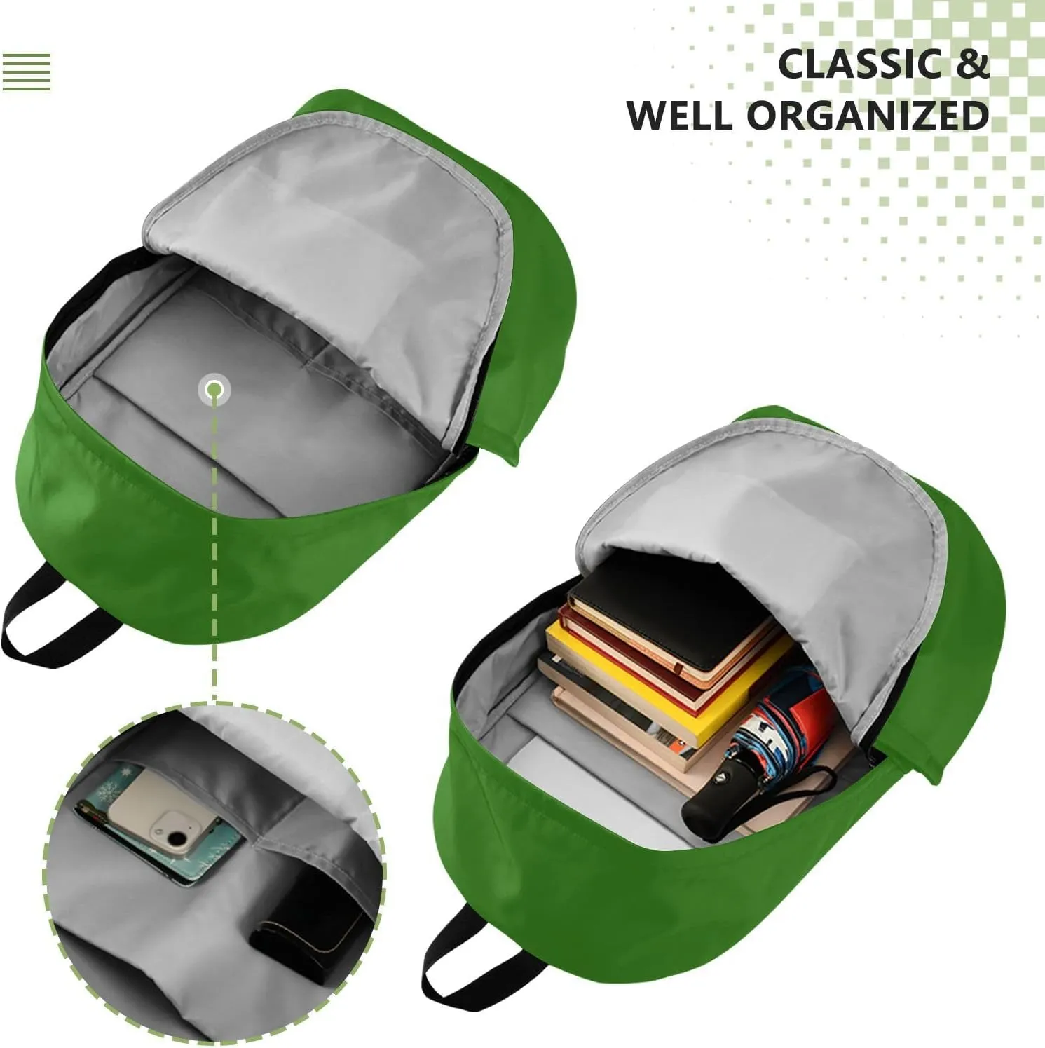 Dark Green Laptop Backpack for Women Men 25L Casual Hiking Daypack Bag Travel Backpack for 15.6 inch Laptop Dark Green