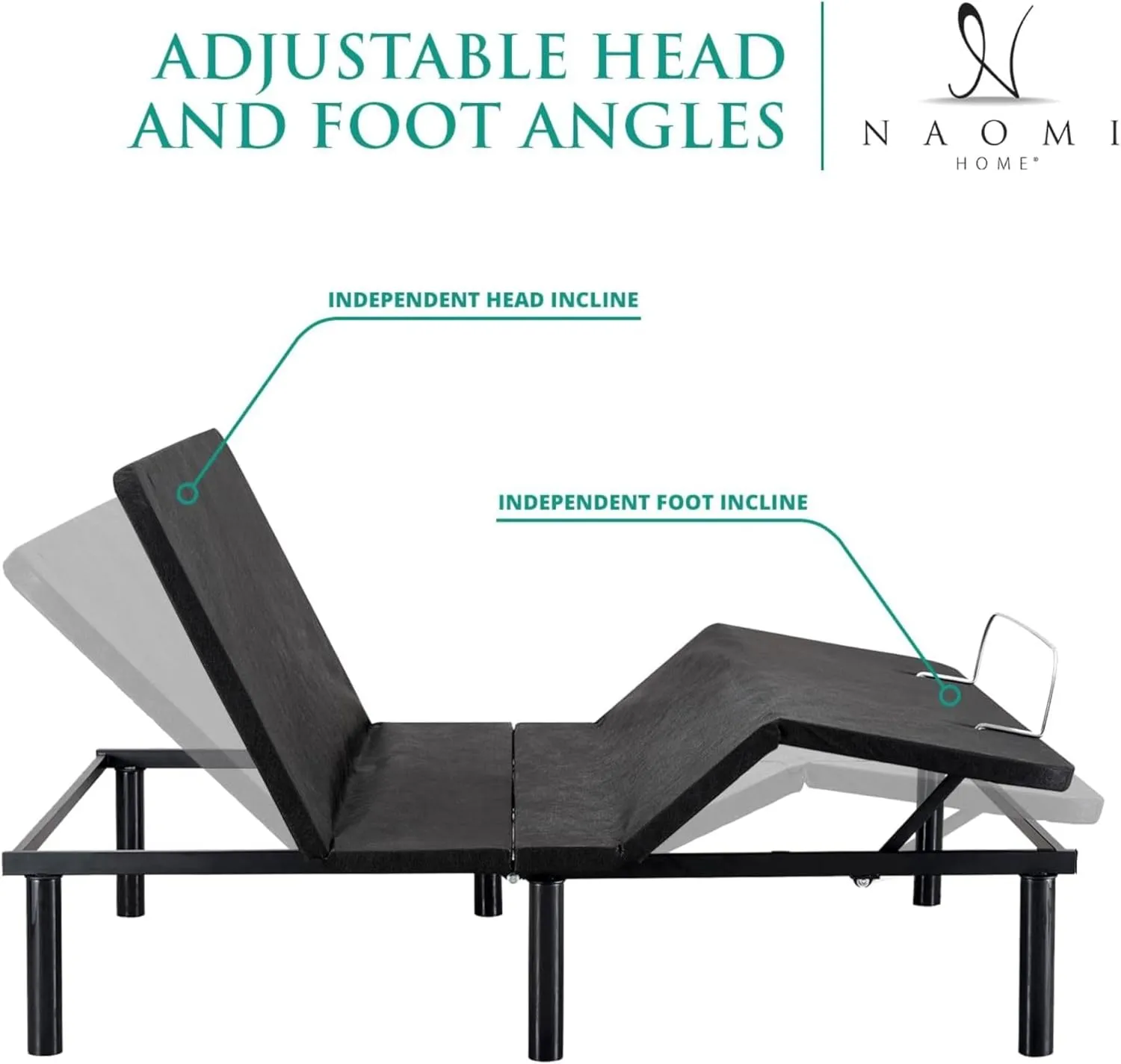 Deep Sleep Enabling Serenity Adjustable Bed Frame Full, Head & Foot Incline, 7 Adjustable Positions, Wireless Remote, Compact, Zero Gravity Lounge Bed, Electric Bed Base, Easy Assembly - Black