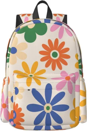 Delerain 17 Inch Backpack 70s Daisy Flowers Laptop Backpack School Bookbag Shoulder Bag Casual Daypack For School/Camping/Hiking/Picnic/Beach/Travel