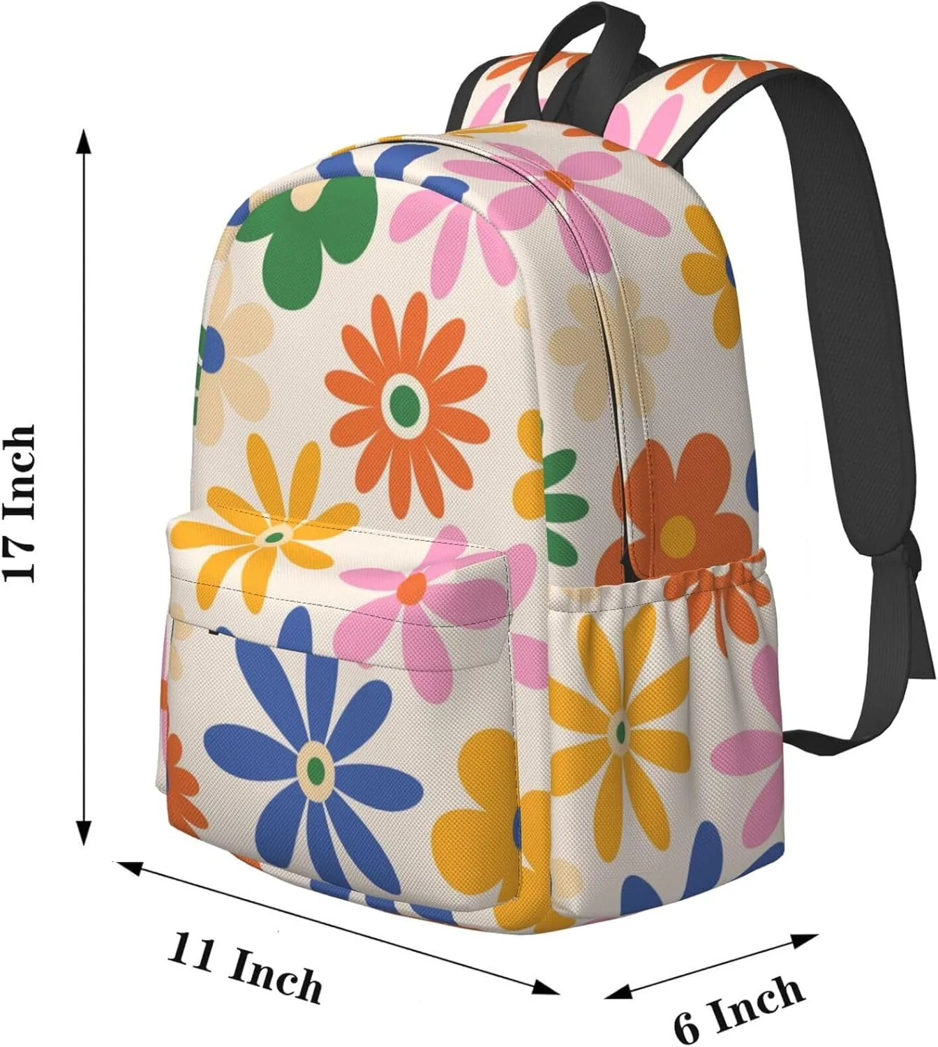Delerain 17 Inch Backpack 70s Daisy Flowers Laptop Backpack School Bookbag Shoulder Bag Casual Daypack For School/Camping/Hiking/Picnic/Beach/Travel