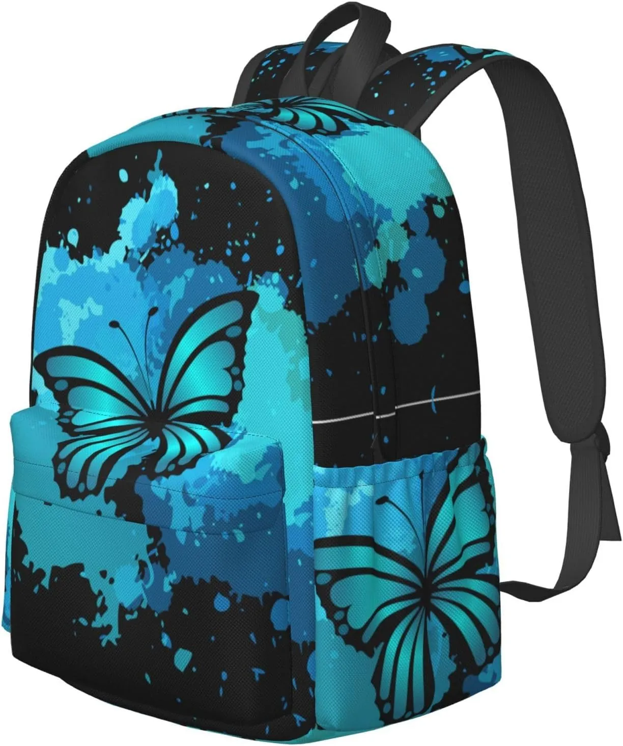 Delerain 17 Inch Backpack Blue Butterfly Laptop Backpack School Bookbag Shoulder Bag Casual Daypack For School/Camping/Hiking/Picnic/Beach/Travel