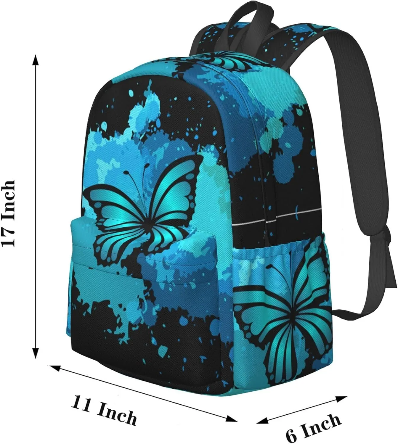 Delerain 17 Inch Backpack Blue Butterfly Laptop Backpack School Bookbag Shoulder Bag Casual Daypack For School/Camping/Hiking/Picnic/Beach/Travel
