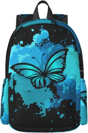 Delerain 17 Inch Backpack Blue Butterfly Laptop Backpack School Bookbag Shoulder Bag Casual Daypack For School/Camping/Hiking/Picnic/Beach/Travel