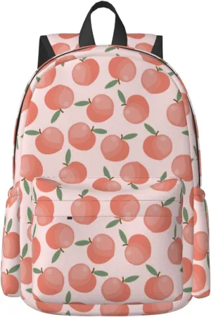 Delerain 17 Inch Backpack Peach Fruit Laptop Backpack School Bookbag Shoulder Bag Casual Daypack For School/Camping/Hiking/Picnic/Beach/Travel