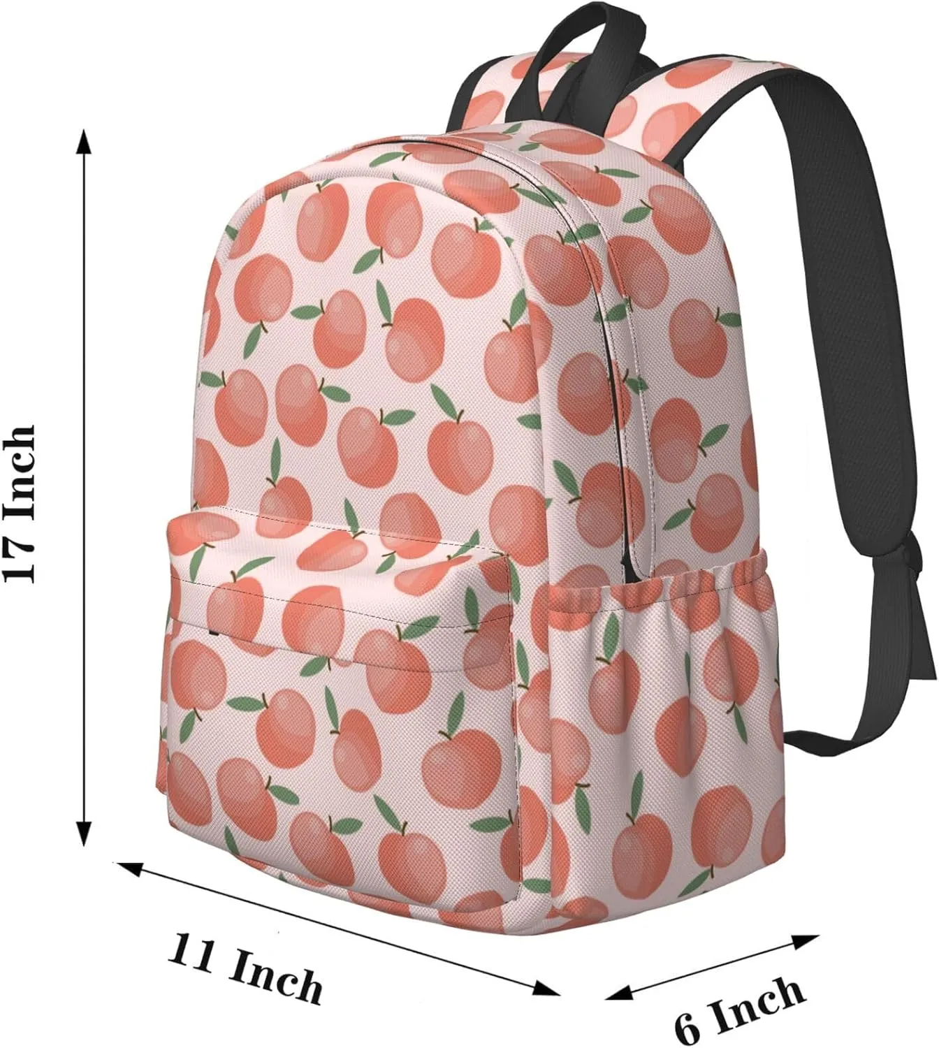 Delerain 17 Inch Backpack Peach Fruit Laptop Backpack School Bookbag Shoulder Bag Casual Daypack For School/Camping/Hiking/Picnic/Beach/Travel