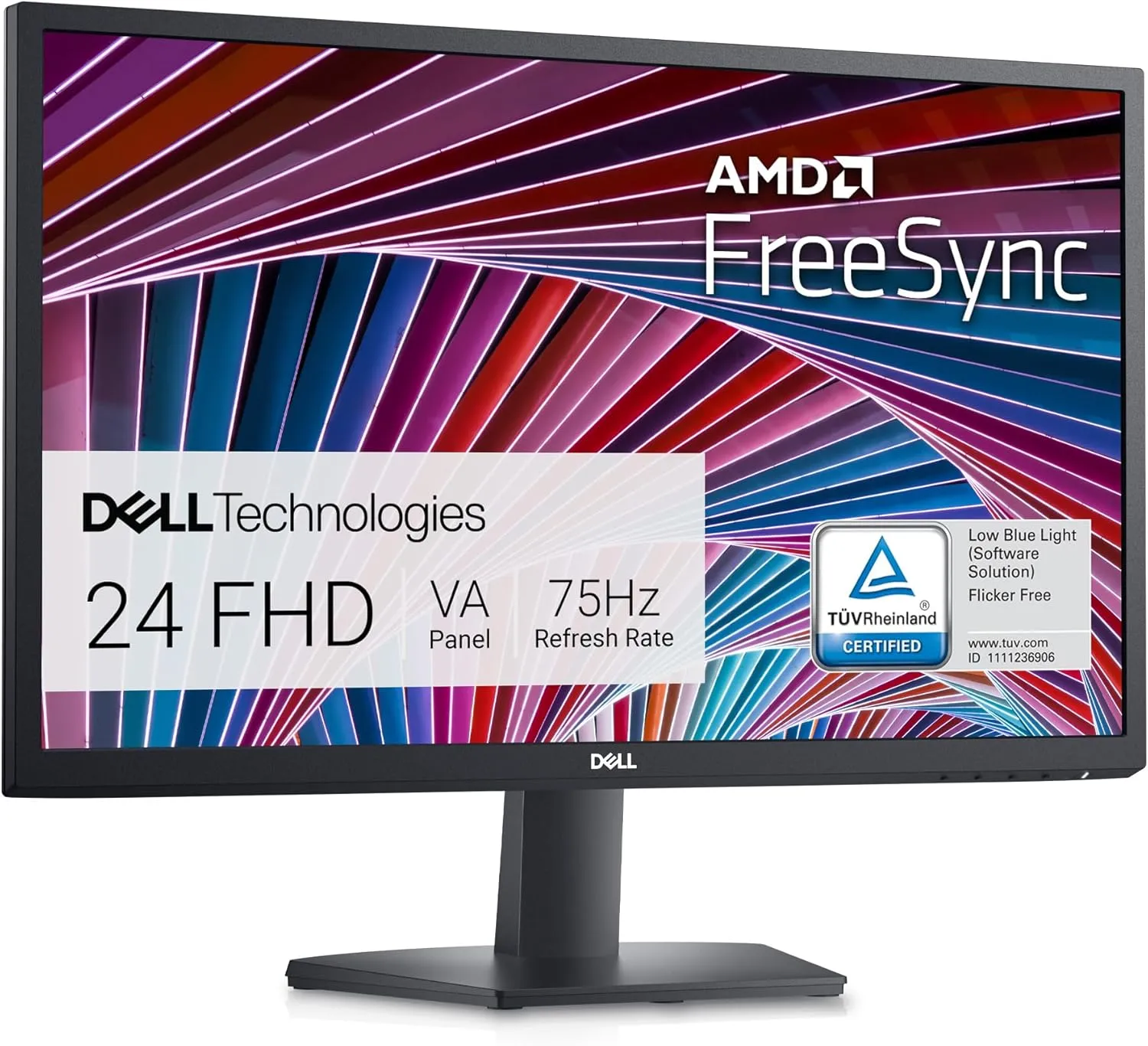 Dell SE2422HX Monitor - 24 inch FHD (1920 x 1080) 16:9 Ratio with Comfortview (TUV-Certified), 75Hz Refresh Rate, 16.7 Million Colors, Anti-Glare Screen with 3H Hardness, AMD FreeSync- Black