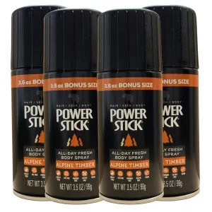 Deodorant for Men Power Stick ALPINE TIMBER Body Spray for Men, 3.5 OZ (Pack of 4)