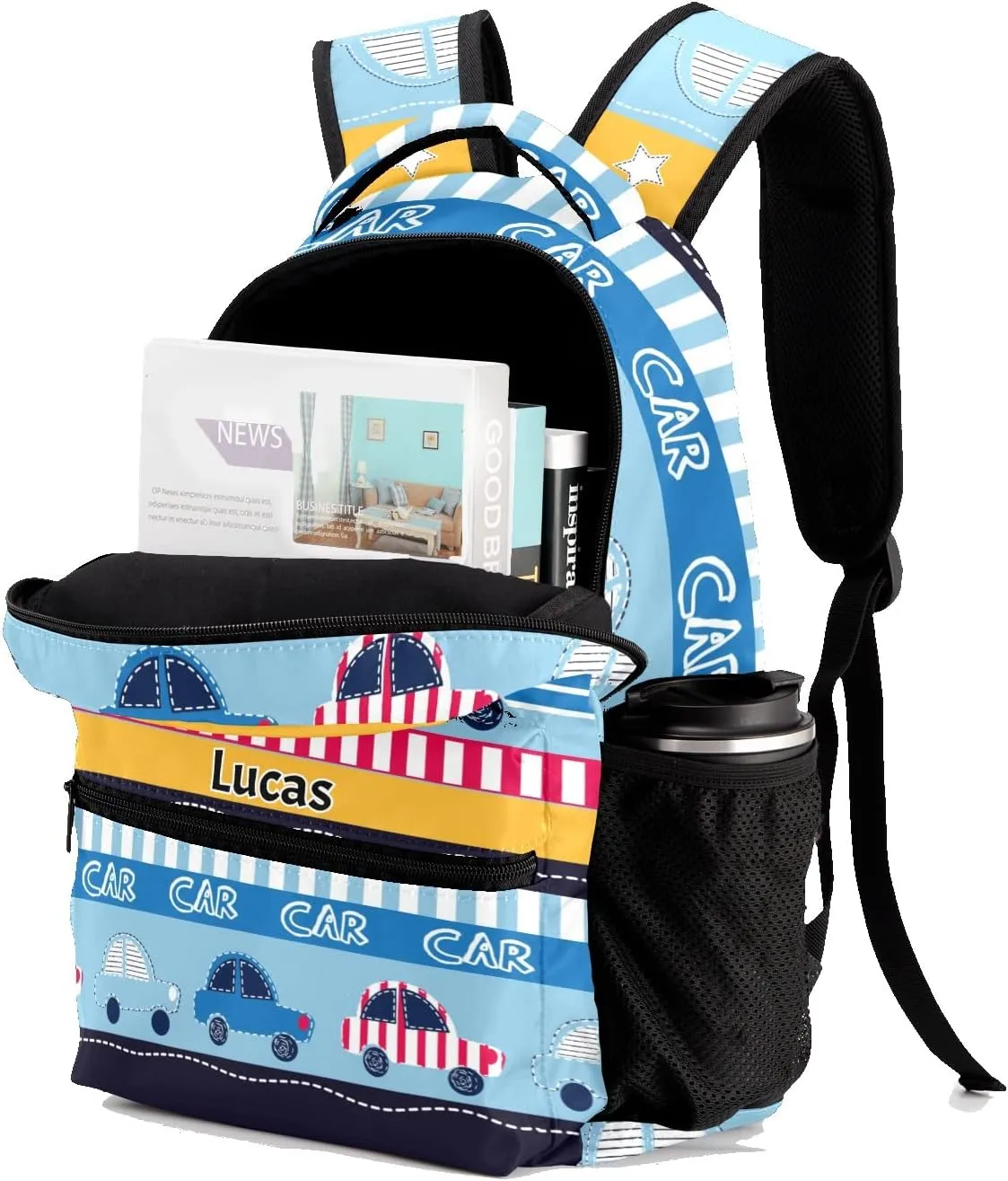 Deven Cute Cartoon Car Personalized Kids Backpack for Boy/Girl Teen Primary School Daypack Travel Bag Bookbag