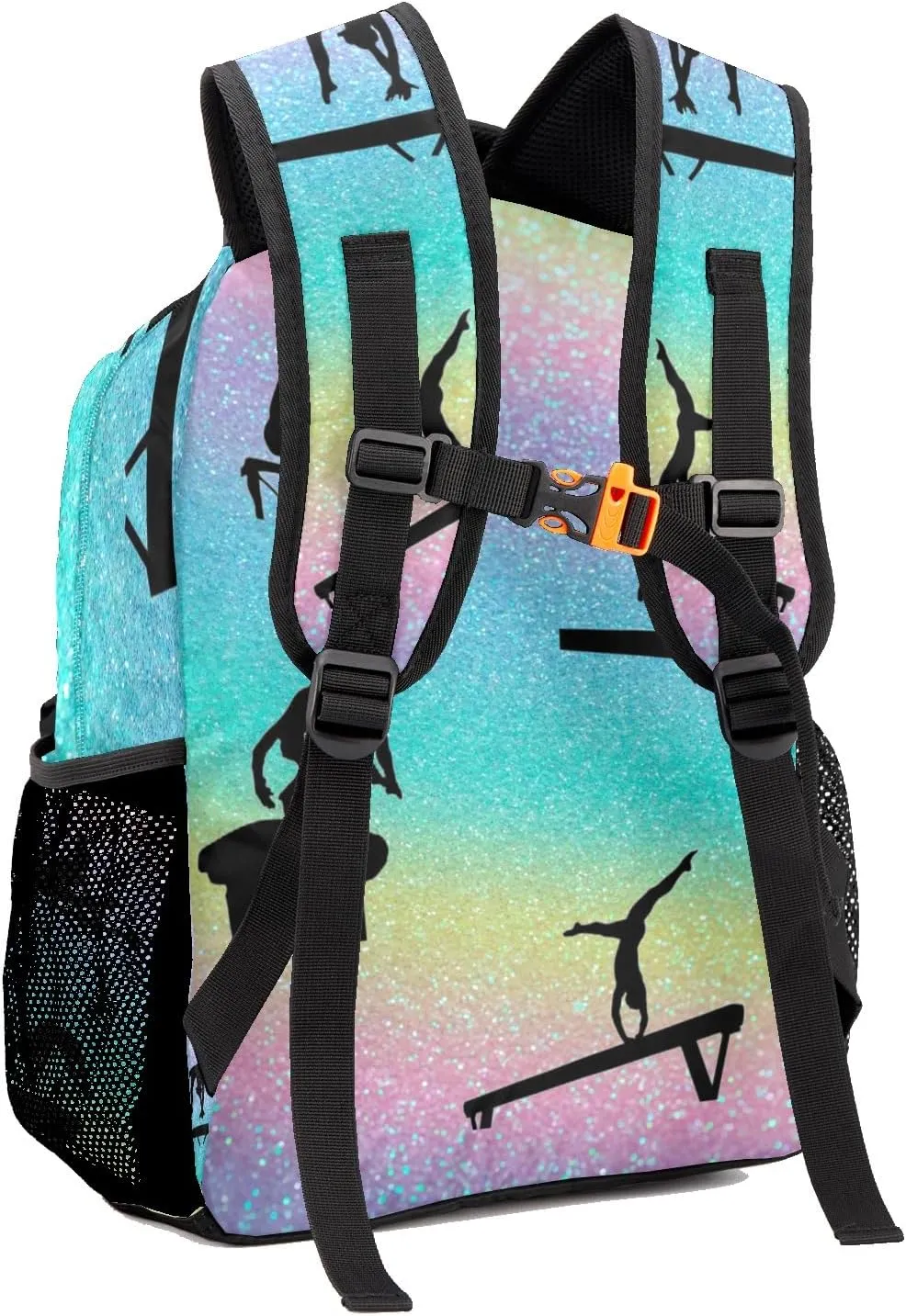 Deven I Love Gymnastics Rainbow Glitter Personalized Kids for Boy/Girl Teen Primary School Daypack Travel Bag Bookbag