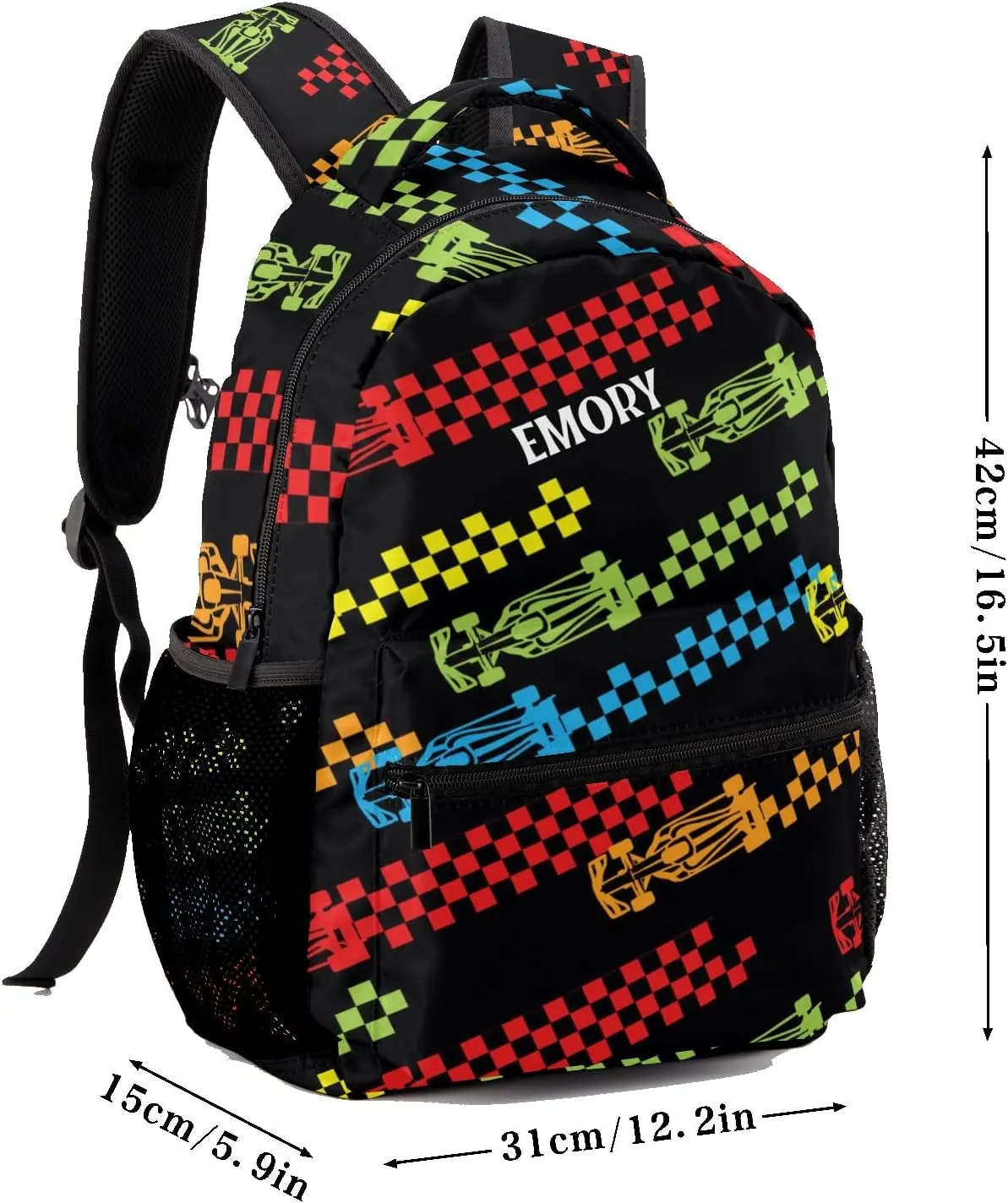 Deven Rainbow Fun Race Car Personalized Kids for Boy/Girl Teen School Backpack Travel Daypack Bag