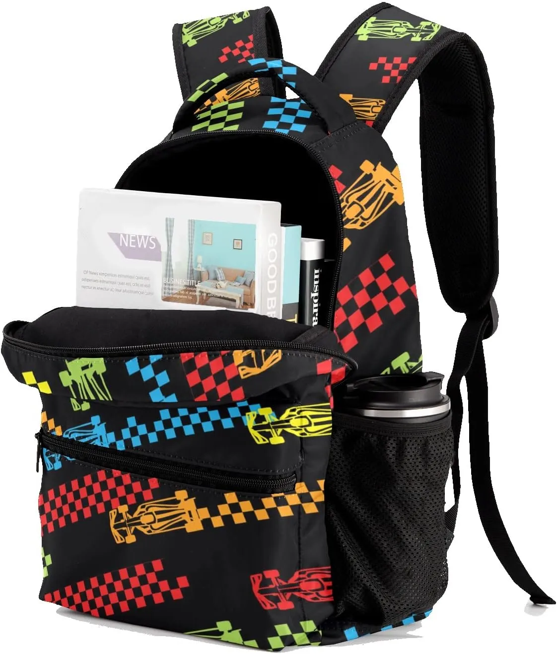 Deven Rainbow Fun Race Car Personalized Kids for Boy/Girl Teen School Backpack Travel Daypack Bag