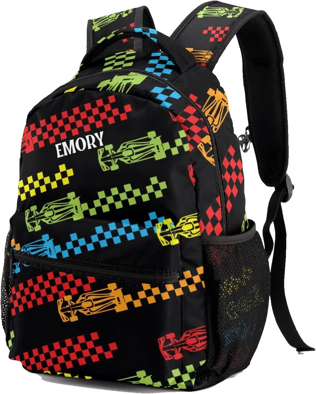 Deven Rainbow Fun Race Car Personalized Kids for Boy/Girl Teen School Backpack Travel Daypack Bag