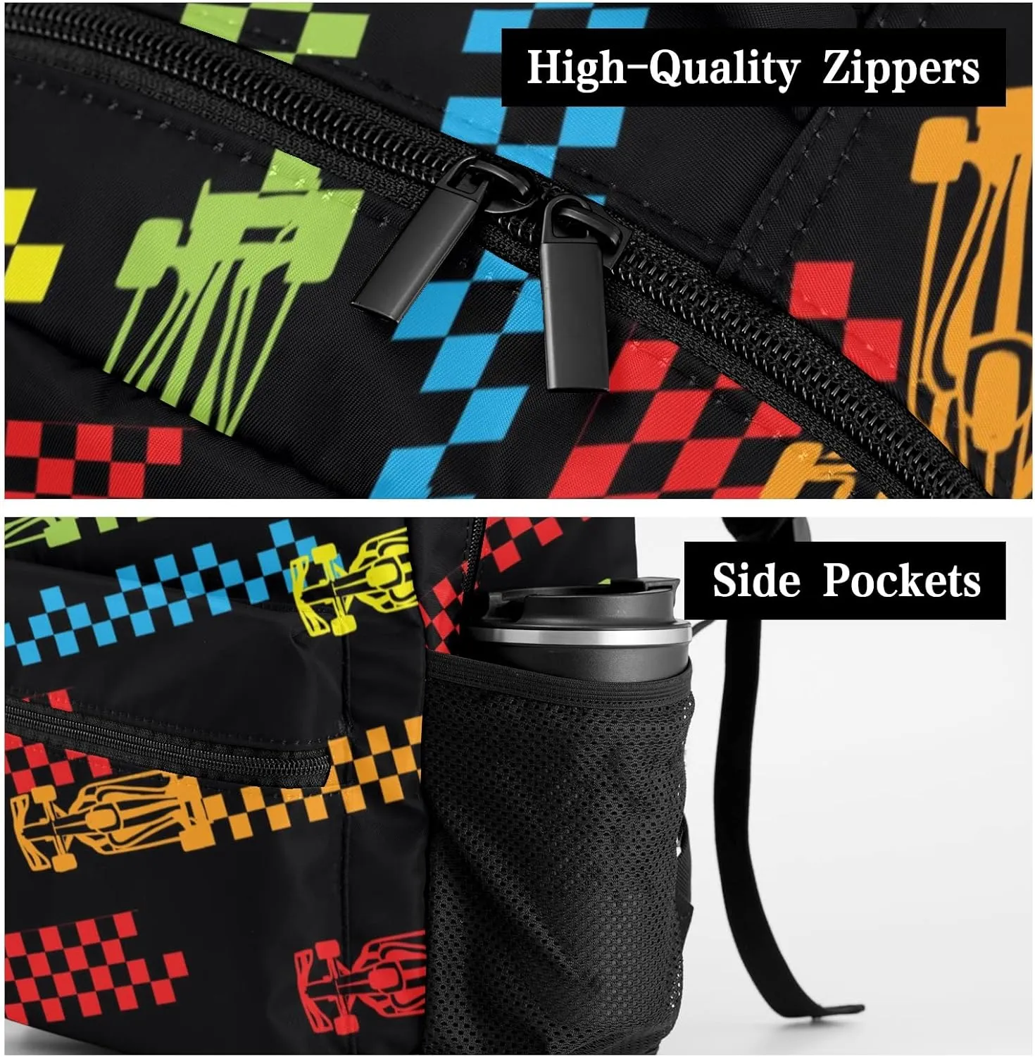 Deven Rainbow Fun Race Car Personalized Kids for Boy/Girl Teen School Backpack Travel Daypack Bag