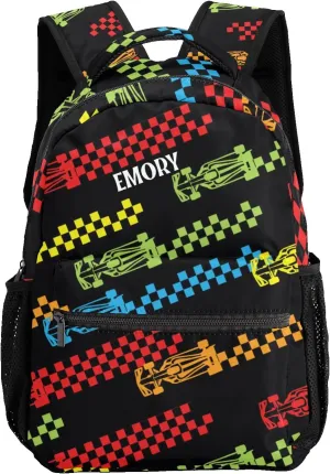 Deven Rainbow Fun Race Car Personalized Kids for Boy/Girl Teen School Backpack Travel Daypack Bag