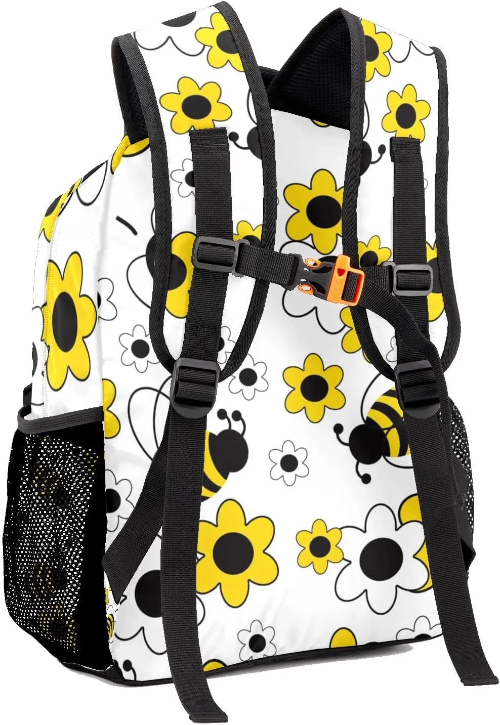 Deven White Yellow Floral Honey Bumble Bee Personalized Kids Backpack for Boy/Girl Teen Primary School Daypack Travel Bag Bookbag