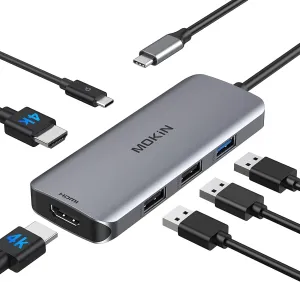 Docking Station USB C to Dual HDMI Adapter, MOKiN USB C Hub Du al HD MI Monitors for Windows,US B C Adapter with Dual HDMI,3 USB Port,PD Compatible for Dell XPS 13/15, Lenovo Yoga,etc