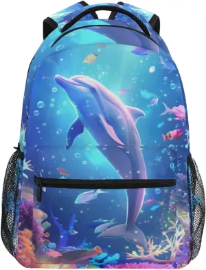 Dolphin Colorful Coral Reef Backpack 3rd 4th 5th Grade School Bookbag Travel Laptop Daypack Bag Purse for Boys Girls Teens