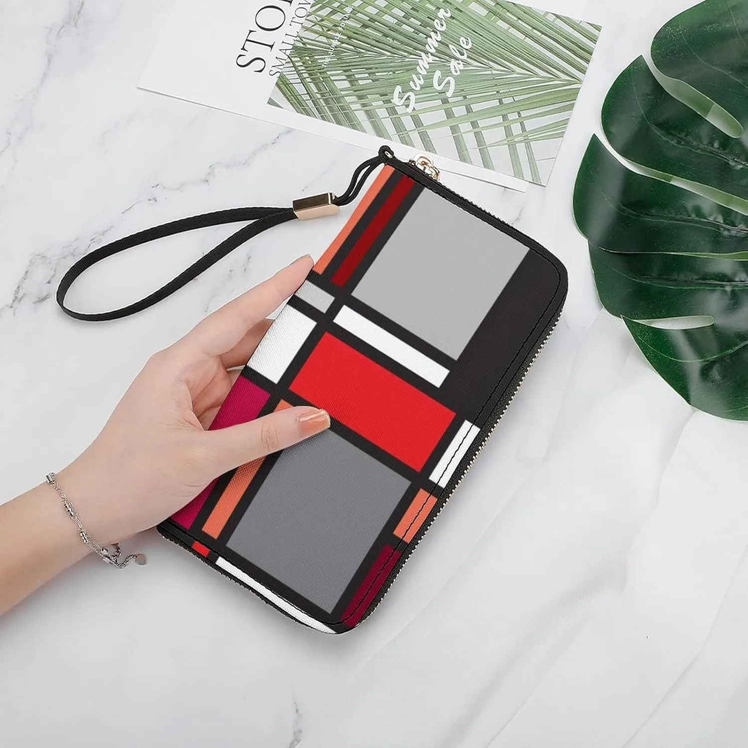 Donnapink Long Clutch Wallet, Long Handbag with Wristlet Strap, PU Leather Zip Purse