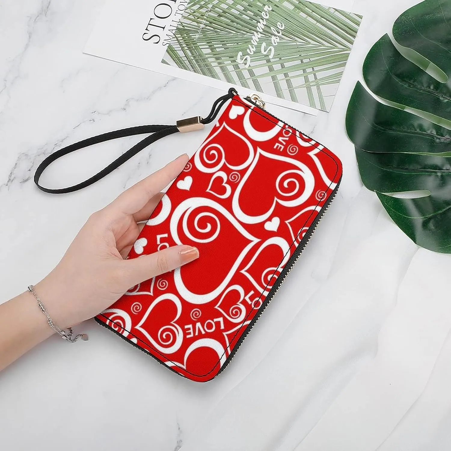Donnapink Long Clutch Wallet, Long Handbag with Wristlet Strap, PU Leather Zip Purse